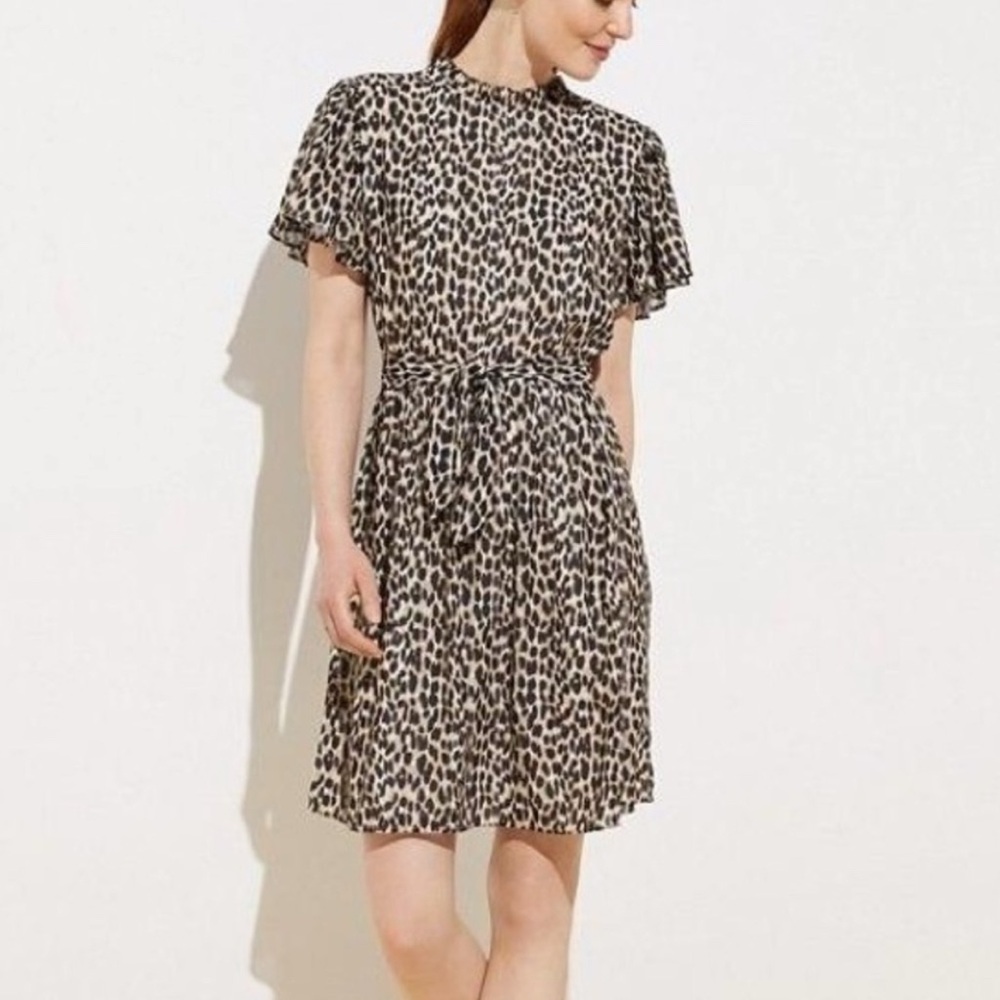 LOFT Animal Print Dress w/ Tie and Zipper